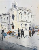 Circle of Daniel Martinez (20th Century) Uruguayan, Figures crossing a city street, watercolour,