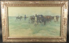 19th Century, A large gathering a cavalry in an open landscape, collotype print, indistinctly
