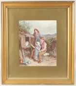 A print of children feeding a rabbit, by J. Hardy, 12.5