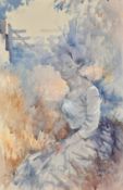 Michael Lawrence Cadman (1920-2010) British, a study of a female figure in a field, watercolour,