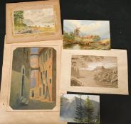 A collection of mostly 19th Century watercolours and sketches, (q).