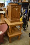Pine bedside cupboard and two coffee tables.