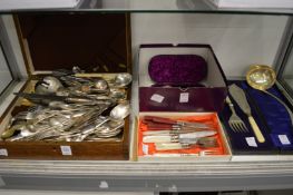 A quantity of plated flatware, some cased.