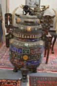 A monumental Chinese floor standing cloisonne Koro and cover 160cm high.