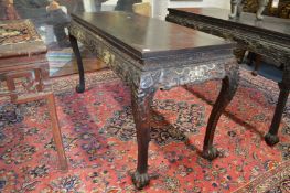 A Chinese hardwood rectangular altar table, the carved frieze inlaid with hard stone decoration