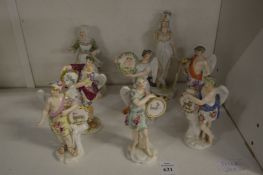 Six small classical porcelain figures emblematic of the zodiac signs, probably Meissen together with