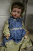 A large Victorian bisque headed doll.