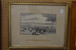 Pencil drawing depicting The Trent and the Ouse from Whitton, Lincolnshire.