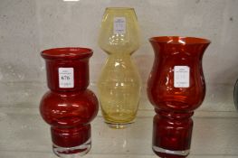 Three Riihmaki Scandinavian glass vases.