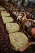 Two pairs of Victorian dining chairs together with a Victorian occasional chair.