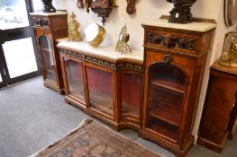 A good Victorian walnut, ormolu and marble top three section side cabinet.