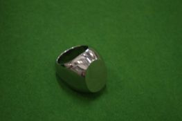 An unusual large stainless steel signet ring size U+.