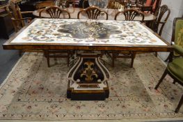 A good Italian style Pietra Dura centre table, the rectangular top and concave sided pedestal