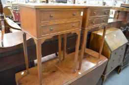 Two yew wood two drawer occasional tables.