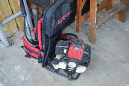 An Eckman back pack long handle hedge cutter with accessories.