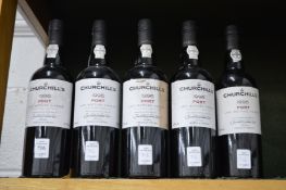 Churchills late bottled vintage port 1996, four bottles, 1998 one bottle.