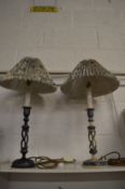 A pair of Kashmir style open barley twist lamps.