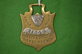 A Sussex and Brighton horse parade badge of merit 1905.