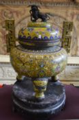 A good large Chinese cloisonne Koro and cover on a circular base, 130cm high including base.