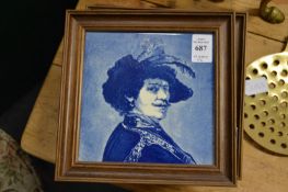 A set of six framed Dutch style porcelain tiles.