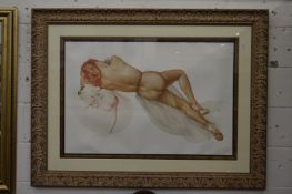 Vargas, reclining female semi nude, limited edition print in a decorative frame 135cm x 100cm.