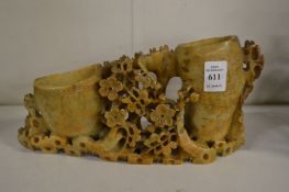 A Chinese carved soapstone double vase.