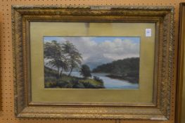 Mountainous river landscape, oil in a decorative gilt frame.