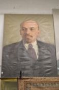 Russian school, portrait of Lenin, oil on canvas, stretchered but unframed 143cm x 108cm.