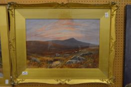 Mountainous highland landscape, watercolour in a decorative gilt frame together with a pair of rural