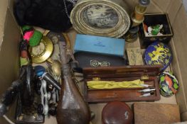 Miscellaneous collectables to include a shot flask, microscope etc.