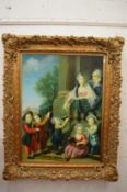 Continental school, colourful picture depicting children playing musical instruments in front of a