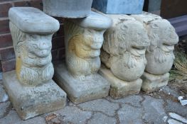 A pair of composite garden bench supports.
