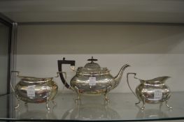 A Walker Hall silver three piece tea service.