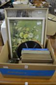 Various books, records, pictures and three pieces of Wedgwood Jasperware.