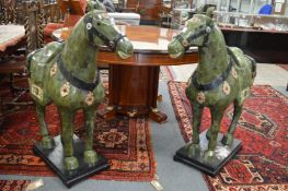 A good large and imposing pair of Chinese jade floor standing models of horses.