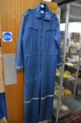 An unusual oil rig workers set of blue overalls.