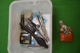 Tortoiseshell lorgnettes silver propelling pencil, coins etc.