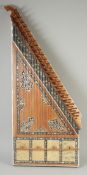 A FINE TURKISH MOTHER OF PEARL AND BONE INLAID QANUN; musical string instrument with fitted carrying