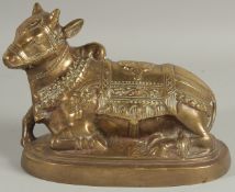 A GILDED BRONZE FIGURE OF NANDI, 21cm long.