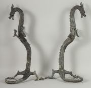 TWO BRASS DRAGONS, each 41cm long.