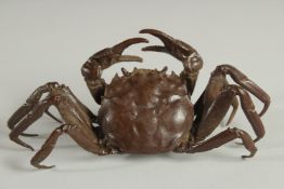 A JAPANESE BRONZE OKIMONO OF A CRAB, 14.5cm wide.