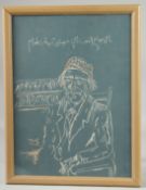 FAEQ HASSAN (1914-1992, IRAQ): A PAINTED PORTRAIT ON CARD, with inscription, signed, framed;