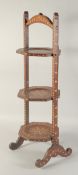 AN ANGLO INDIAN BONE INLAID THREE TIER CAKE STAND, (af).