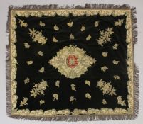 A FINE LARGE OTTOMAN METAL THREADED VELVET TEXTILE, with embroidered floral motifs on a black / dark
