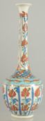 A TURKISH KUTAHYA GLAZED POTTERY BOTTLE VASE, 30cm high.