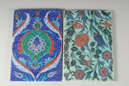 TWO IZNIK REVIVAL GLAZED POTTERY TILES, 24cm x 16.5cm.