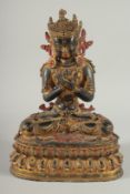 A LARGE GILT METAL BUDDHA. 33cm high