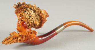 A VERY GOOD MEERCHAUM PIPE carved as young lady wearing a large hat with a bow and a dress with a