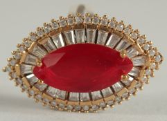 A SILVER GILT RED CHALICEDONY DRESS RING.