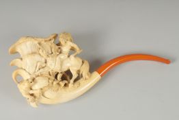 A SUPERB MUSEUM QUALITY CARVED WHITE MEERSCHAUM PIPE as a Native Indian on horseback being